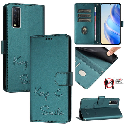 Smile Embossing RFID Leather Phone Case, For vivo Y20A / Y20G / Y12A, For vivo Y03 4G Global, For vivo Y100 5G IDN, For vivo Y200E 5G Global