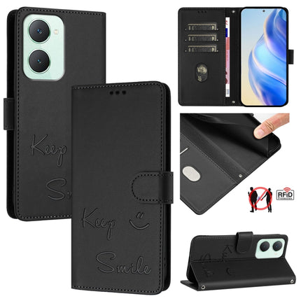 Smile Embossing RFID Leather Phone Case, For vivo Y20A / Y20G / Y12A, For vivo Y03 4G Global, For vivo Y100 5G IDN, For vivo Y200E 5G Global