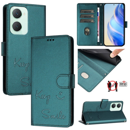 Smile Embossing RFID Leather Phone Case, For vivo Y20A / Y20G / Y12A, For vivo Y03 4G Global, For vivo Y100 5G IDN, For vivo Y200E 5G Global