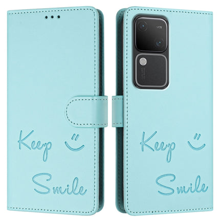Smile Embossing RFID Leather Phone Case, For vivo V30 5G Global, For vivo V30 Pro 5G Global, For vivo V29E 5G Global, For vivo Y200 5G Global