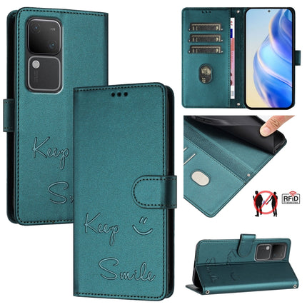 Smile Embossing RFID Leather Phone Case, For vivo V30 5G Global, For vivo V30 Pro 5G Global, For vivo V29E 5G Global, For vivo Y200 5G Global