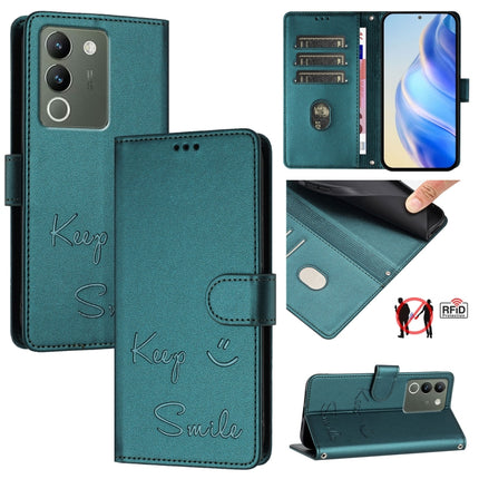 Smile Embossing RFID Leather Phone Case, For vivo V30 5G Global, For vivo V30 Pro 5G Global, For vivo V29E 5G Global, For vivo Y200 5G Global