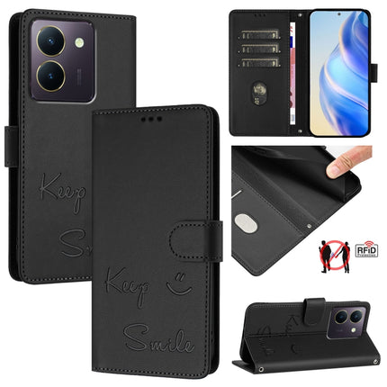 Smile Embossing RFID Leather Phone Case, For vivo V30 Lite 5G Global, For vivo X100 Pro 5G, For vivo X100, For vivo Y27S 4G Global