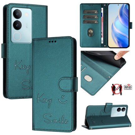 Smile Embossing RFID Leather Phone Case, For vivo V29 5G Global / V29 Pro, For vivo Y17S 4G Global, For vivo Y17S 5G India, For vivo Y02A 4G / Y02 4G