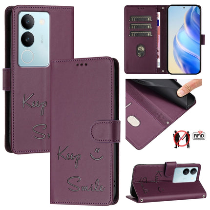 Smile Embossing RFID Leather Phone Case, For vivo V29 5G Global / V29 Pro, For vivo Y17S 4G Global, For vivo Y17S 5G India, For vivo Y02A 4G / Y02 4G