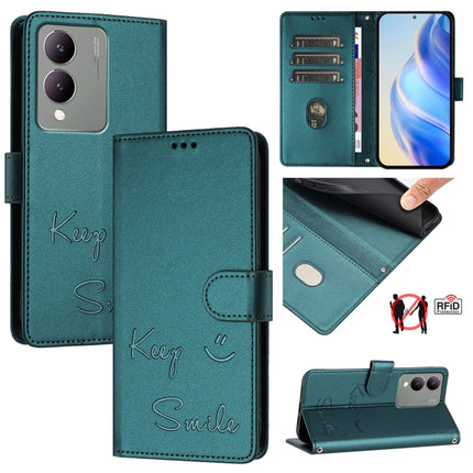 Smile Embossing RFID Leather Phone Case, For vivo V29 5G Global / V29 Pro, For vivo Y17S 4G Global, For vivo Y17S 5G India, For vivo Y02A 4G / Y02 4G