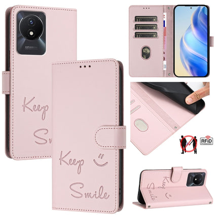 Smile Embossing RFID Leather Phone Case, For vivo Y11 2023 / Y02T, For vivo Y36 4G India, For vivo Y36 5G Global, For vivo Y36 4G Global