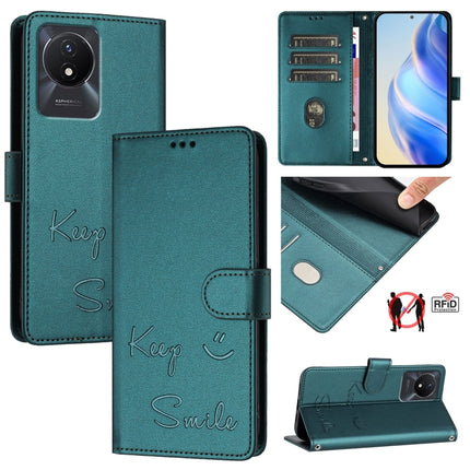 Smile Embossing RFID Leather Phone Case, For vivo Y11 2023 / Y02T, For vivo Y36 4G India, For vivo Y36 5G Global, For vivo Y36 4G Global