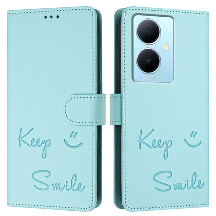 Smile Embossing RFID Leather Phone Case, For vivo Y78+ 5G Global, For vivo Y78 5G Global / V29 Lite, For vivo Y56 5G Global, For vivo Y16 4G Global