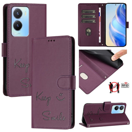 Smile Embossing RFID Leather Phone Case, For vivo Y78+ 5G Global, For vivo Y78 5G Global / V29 Lite, For vivo Y56 5G Global, For vivo Y16 4G Global