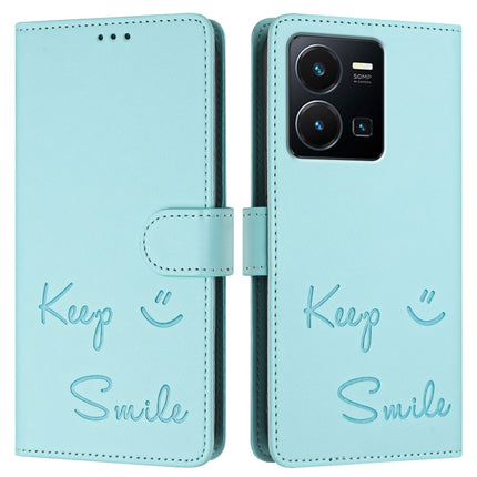 Smile Embossing RFID Leather Phone Case, For vivo Y77 5G Global / Y77E 5G, For vivo Y55S 2023 5G, For vivo Y55 5G Global, For vivo Y75 5G Global