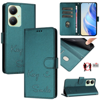Smile Embossing RFID Leather Phone Case, For vivo Y27 4G 2023 Global, For vivo Y22 4G Global