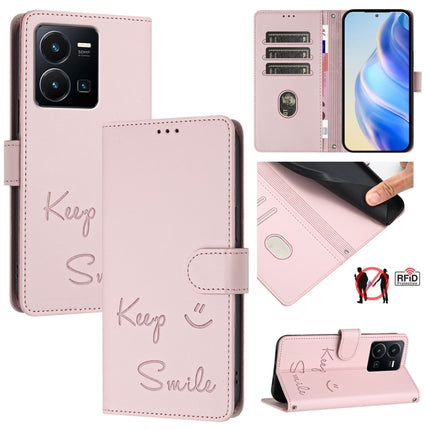 Smile Embossing RFID Leather Phone Case, For vivo Y27 4G 2023 Global, For vivo Y22 4G Global