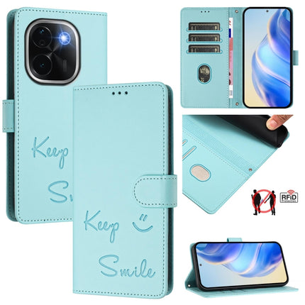 Smile Embossing RFID Leather Phone Case, For vivo Y300 Pro, For vivo iQOO Z9s Pro 5G India, For vivo S19 Pro, For vivo S19