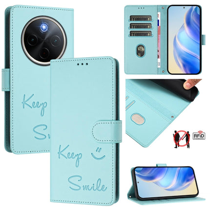 Smile Embossing RFID Leather Phone Case, For vivo Y300 Pro, For vivo iQOO Z9s Pro 5G India, For vivo S19 Pro, For vivo S19