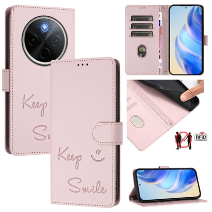 Smile Embossing RFID Leather Phone Case, For vivo Y300 Pro, For vivo iQOO Z9s Pro 5G India, For vivo S19 Pro, For vivo S19