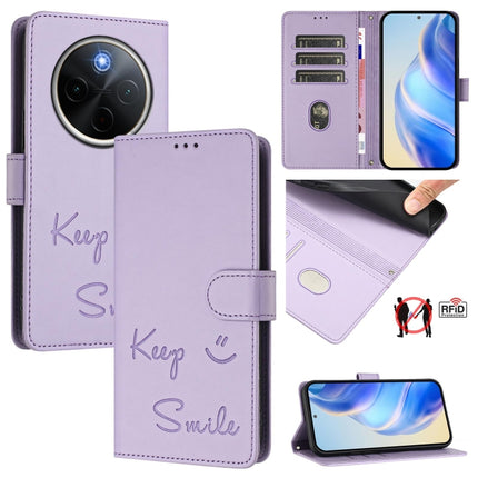 Smile Embossing RFID Leather Phone Case, For vivo Y300 Pro, For vivo iQOO Z9s Pro 5G India, For vivo S19 Pro, For vivo S19