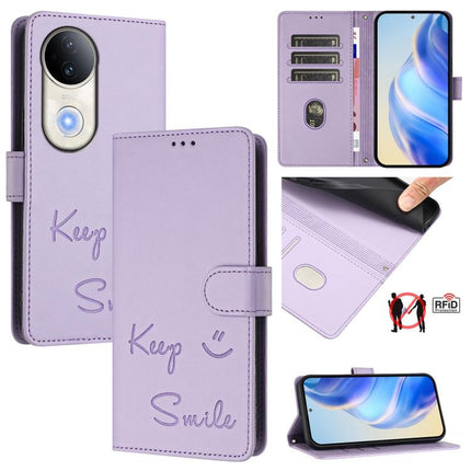 Smile Embossing RFID Leather Phone Case, For vivo S20 5G, For vivo S20 Pro 5G, For vivo V40 Lite 5G IDN, For vivo V40e 5G India
