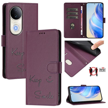 Smile Embossing RFID Leather Phone Case, For vivo S20 5G, For vivo S20 Pro 5G, For vivo V40 Lite 5G IDN, For vivo V40e 5G India