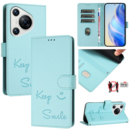 Smile Embossing RFID Leather Phone Case, For Huawei nova 12s 4G Global, For Huawei Pura 70 Pro, For Huawei Pura 70, For Huawei Mate 60 Pro / 60 Pro+