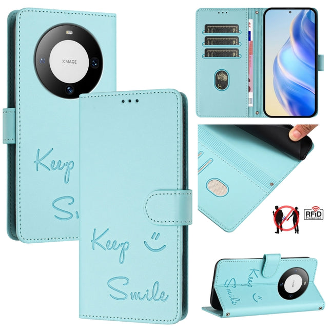 Smile Embossing RFID Leather Phone Case, For Huawei Mate 60, For Huawei P60 Art, For Huawei P60 / P60 Pro, For Huawei Enjoy 50 Pro 4G