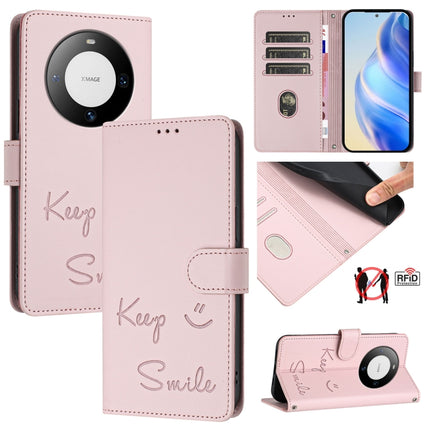 Smile Embossing RFID Leather Phone Case, For Huawei Mate 60, For Huawei P60 Art, For Huawei P60 / P60 Pro, For Huawei Enjoy 50 Pro 4G