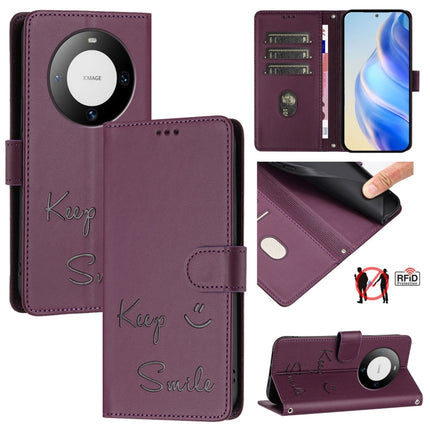 Smile Embossing RFID Leather Phone Case, For Huawei Mate 60, For Huawei P60 Art, For Huawei P60 / P60 Pro, For Huawei Enjoy 50 Pro 4G