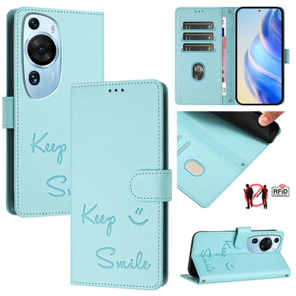 Smile Embossing RFID Leather Phone Case, For Huawei Mate 60, For Huawei P60 Art, For Huawei P60 / P60 Pro, For Huawei Enjoy 50 Pro 4G