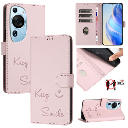 Smile Embossing RFID Leather Phone Case, For Huawei Mate 60, For Huawei P60 Art, For Huawei P60 / P60 Pro, For Huawei Enjoy 50 Pro 4G