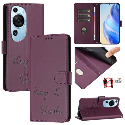 Smile Embossing RFID Leather Phone Case, For Huawei Mate 60, For Huawei P60 Art, For Huawei P60 / P60 Pro, For Huawei Enjoy 50 Pro 4G