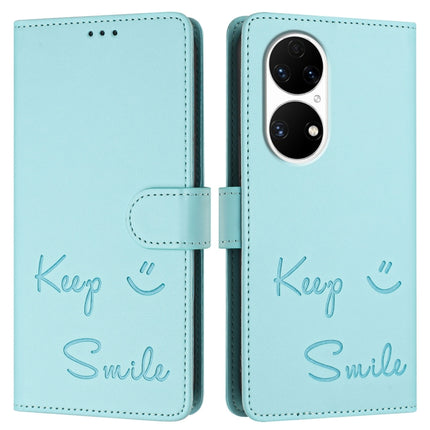 Smile Embossing RFID Leather Phone Case, For Huawei P50, For Huawei P smart 2021 4G