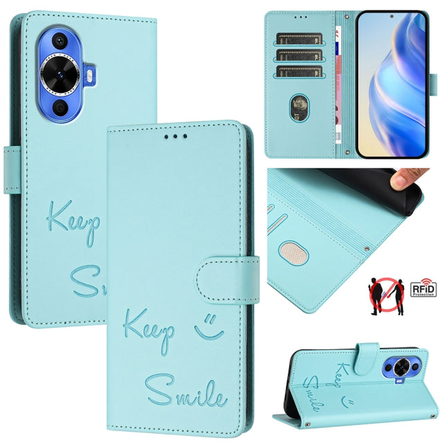 Smile Embossing RFID Leather Phone Case, For Huawei nova 12s 4G Global, For Huawei Pura 70 Pro, For Huawei Pura 70, For Huawei Mate 60 Pro / 60 Pro+