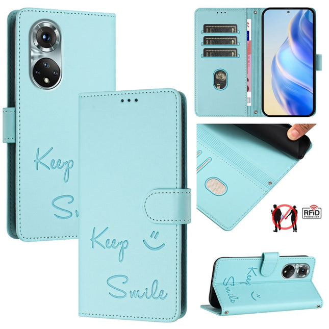Smile Embossing RFID Leather Phone Case, For Huawei nova 9 Pro, For Huawei nova 9, For Huawei nova 8i, For Huawei P50 Pro