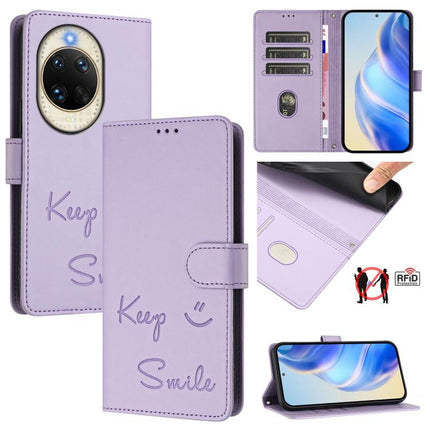 Smile Embossing RFID Leather Phone Case, For Huawei Mate 70 Air, For Huawei Enjoy 80s, For Huawei nova 14 Ultra 5G, For Huawei nova 14 Pro 5G