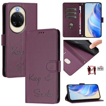 Smile Embossing RFID Leather Phone Case, For Huawei Mate 70 Air, For Huawei Enjoy 80s, For Huawei nova 14 Ultra 5G, For Huawei nova 14 Pro 5G