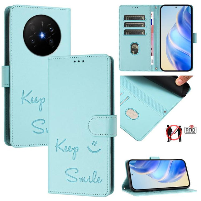 Smile Embossing RFID Leather Phone Case, For Huawei Mate 70 Air, For Huawei Enjoy 80s, For Huawei nova 14 Ultra 5G, For Huawei nova 14 Pro 5G