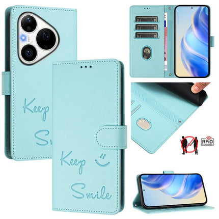 Smile Embossing RFID Leather Phone Case, For Huawei nova 16z, For Huawei nova 16, For Huawei Pura 90 Pro Max, For Huawei Pura 90 Pro