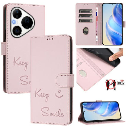 Smile Embossing RFID Leather Phone Case, For Huawei nova 16z, For Huawei nova 16, For Huawei Pura 90 Pro Max, For Huawei Pura 90 Pro