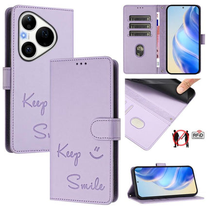 Smile Embossing RFID Leather Phone Case, For Huawei nova 16z, For Huawei nova 16, For Huawei Pura 90 Pro Max, For Huawei Pura 90 Pro
