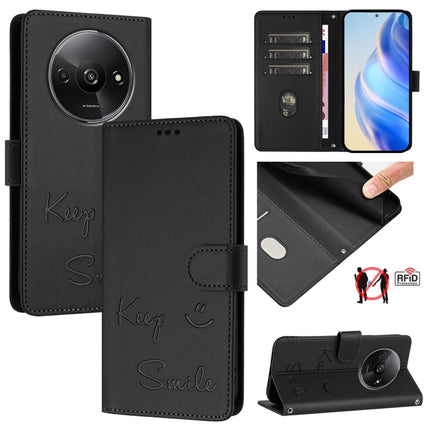 Smile Embossing RFID Leather Phone Case, For Xiaomi Poco F6 5G, For Xiaomi Poco C61, For Xiaomi Poco M6 Pro 4G, For Xiaomi Poco X6 Neo