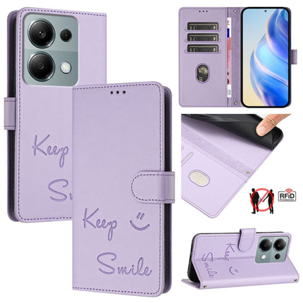 Smile Embossing RFID Leather Phone Case, For Xiaomi Poco F6 5G, For Xiaomi Poco C61, For Xiaomi Poco M6 Pro 4G, For Xiaomi Poco X6 Neo