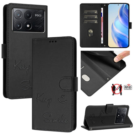 Smile Embossing RFID Leather Phone Case, For Xiaomi Poco X6 Pro / Redmi K70E, For Xiaomi Poco X6, For Xiaomi 14 Ultra, For Xiaomi 14 Pro