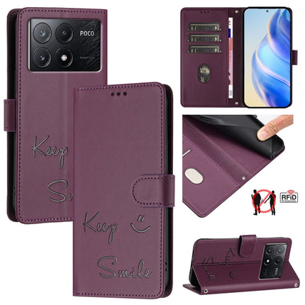 Smile Embossing RFID Leather Phone Case, For Xiaomi Poco X6 Pro / Redmi K70E, For Xiaomi Poco X6, For Xiaomi 14 Ultra, For Xiaomi 14 Pro