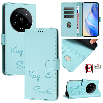 Smile Embossing RFID Leather Phone Case, For Xiaomi Poco X6 Pro / Redmi K70E, For Xiaomi Poco X6, For Xiaomi 14 Ultra, For Xiaomi 14 Pro