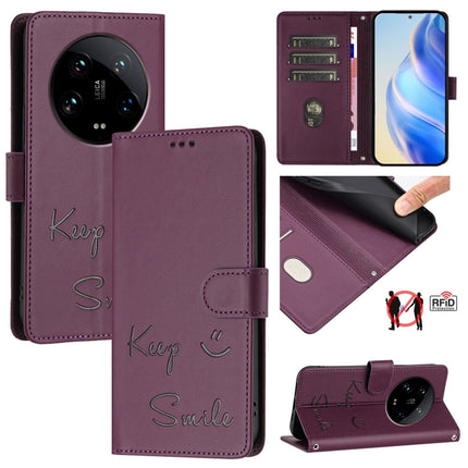 Smile Embossing RFID Leather Phone Case, For Xiaomi Poco X6 Pro / Redmi K70E, For Xiaomi Poco X6, For Xiaomi 14 Ultra, For Xiaomi 14 Pro