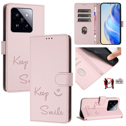 Smile Embossing RFID Leather Phone Case, For Xiaomi Poco X6 Pro / Redmi K70E, For Xiaomi Poco X6, For Xiaomi 14 Ultra, For Xiaomi 14 Pro