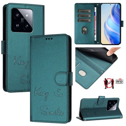 Smile Embossing RFID Leather Phone Case, For Xiaomi Poco X6 Pro / Redmi K70E, For Xiaomi Poco X6, For Xiaomi 14 Ultra, For Xiaomi 14 Pro