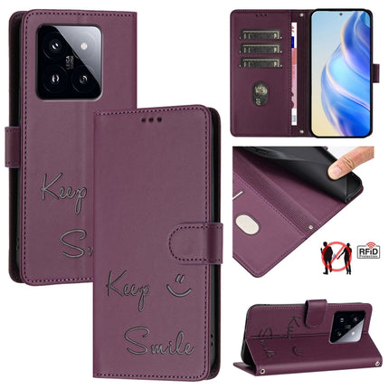 Smile Embossing RFID Leather Phone Case, For Xiaomi Poco X6 Pro / Redmi K70E, For Xiaomi Poco X6, For Xiaomi 14 Ultra, For Xiaomi 14 Pro