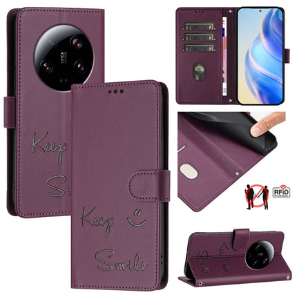 Smile Embossing RFID Leather Phone Case, For Xiaomi Poco F5, For Xiaomi Poco F5 Pro, For Xiaomi Poco C51 / C50, For Xiaomi 13 Ultra