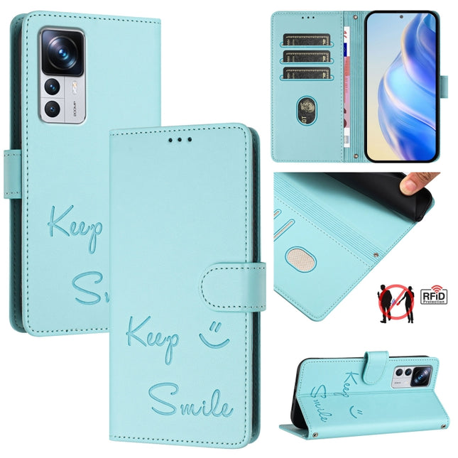 Smile Embossing RFID Leather Phone Case, For Xiaomi 12T / 12T Pro, For Xiaomi Poco M4 5G / Poco M5 4G, For Xiaomi Poco M5s, For Xiaomi 12S Ultra